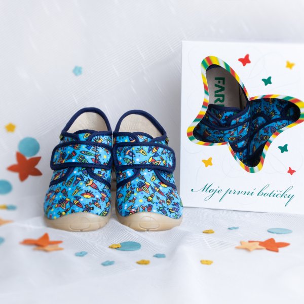 FARE FIRST dětské papuče na suchý zip modré