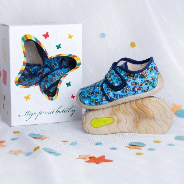 FARE FIRST dětské papuče na suchý zip modré