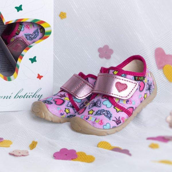 FARE FIRST dětské papuče na suchý zip růžové