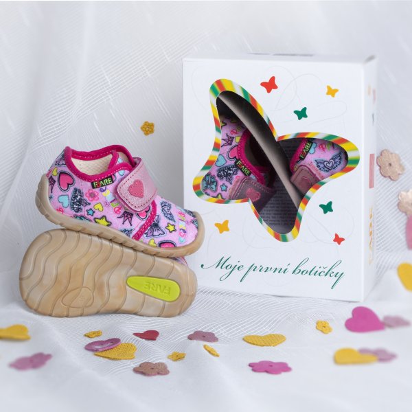 FARE FIRST dětské papuče na suchý zip růžové